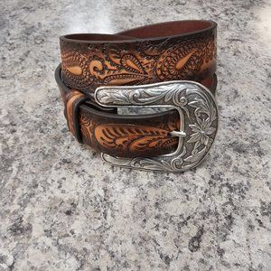 Angel Ranch Ladies Hand Tooled Western Brown Belt